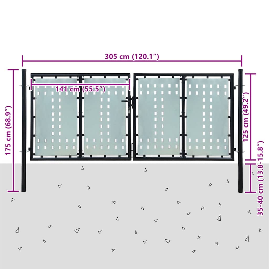 Vidaxl Black Single-Leaf Garden Gate 300X150 Cm