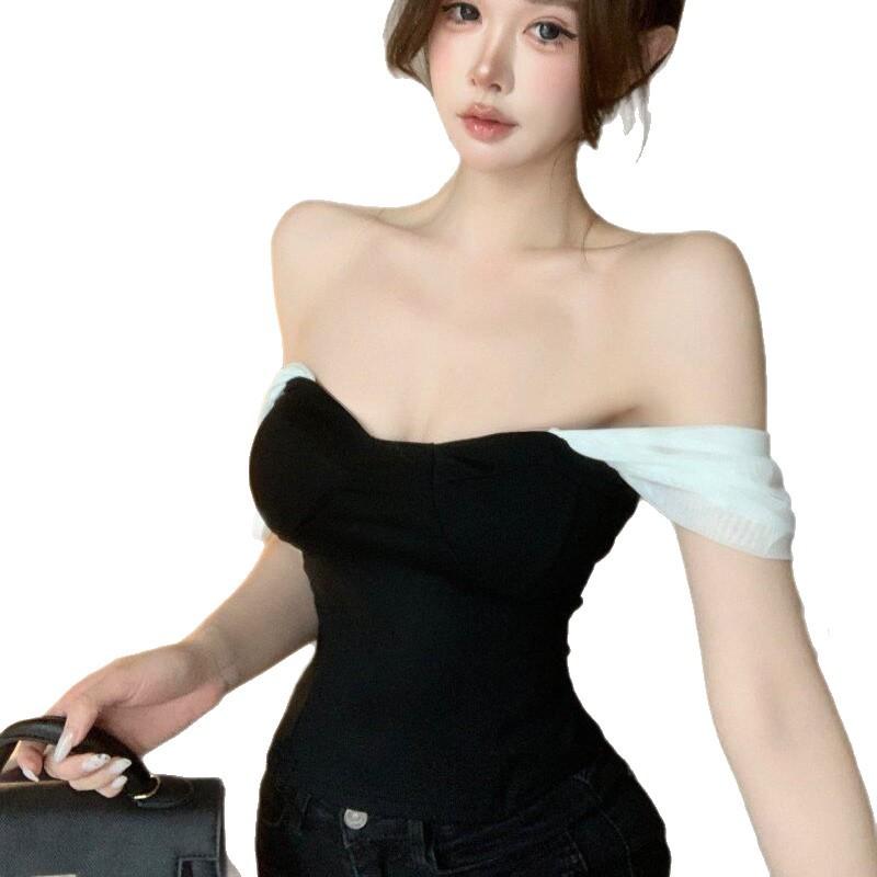 Summer new French gentle wind lace-up mesh stitching sleeveless sling vest women's slim and thin versatile top