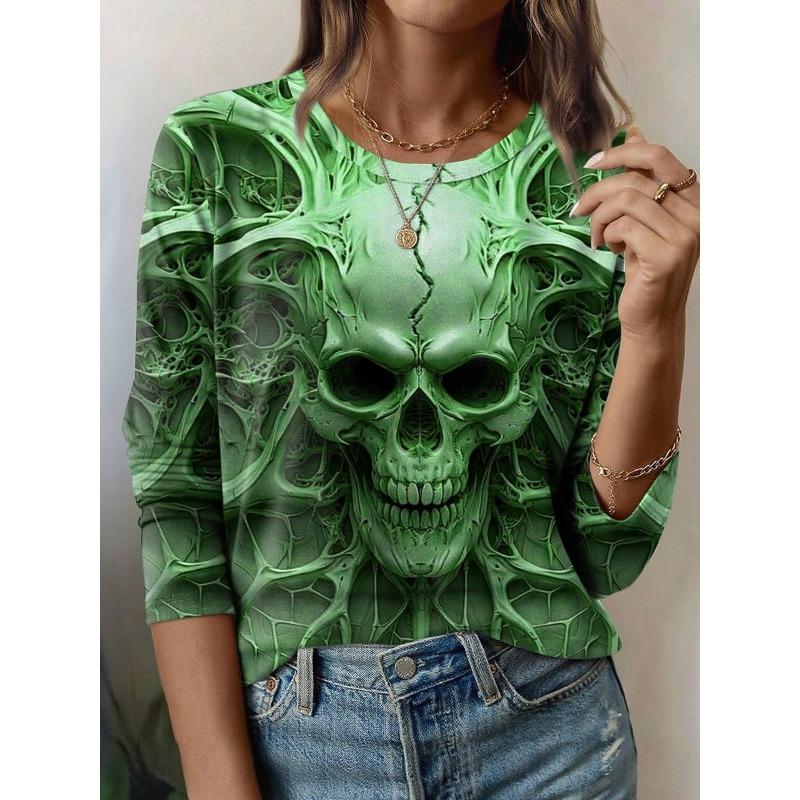 

Женская футболка с принтом, круглым вырезом и длинным рукавом, модный повседневный топ, пуловер 5XL