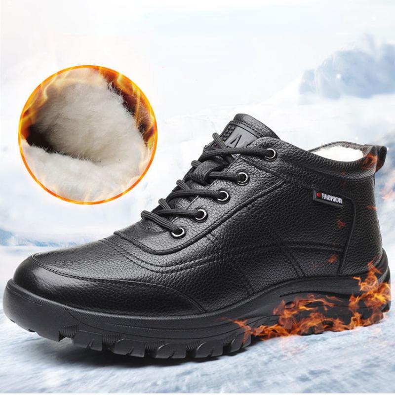 Fashion Men Boots Waterproof Winter Boots Men's Lightweight Hight Top Leather Casual Shoes No Slip Warm Snow Boots Plush Women Footwear