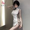 Sex underwear sexy cute side straps hollowed out pure desire temptation cheongsam short skirt white