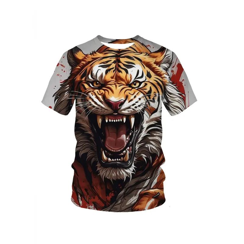 for Men 3D Tiger Print T Shirt Realistic Ferocious Face Graphic Tee Breathable Polyester Loose Short Sleeve Gym Outdoor Party
