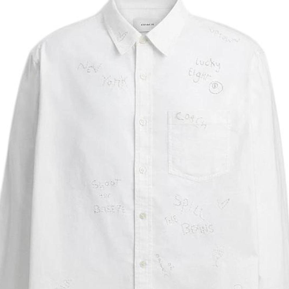 Coach Logo Long Sleeve Letter Shirt Men shirts White CAO87-WHT