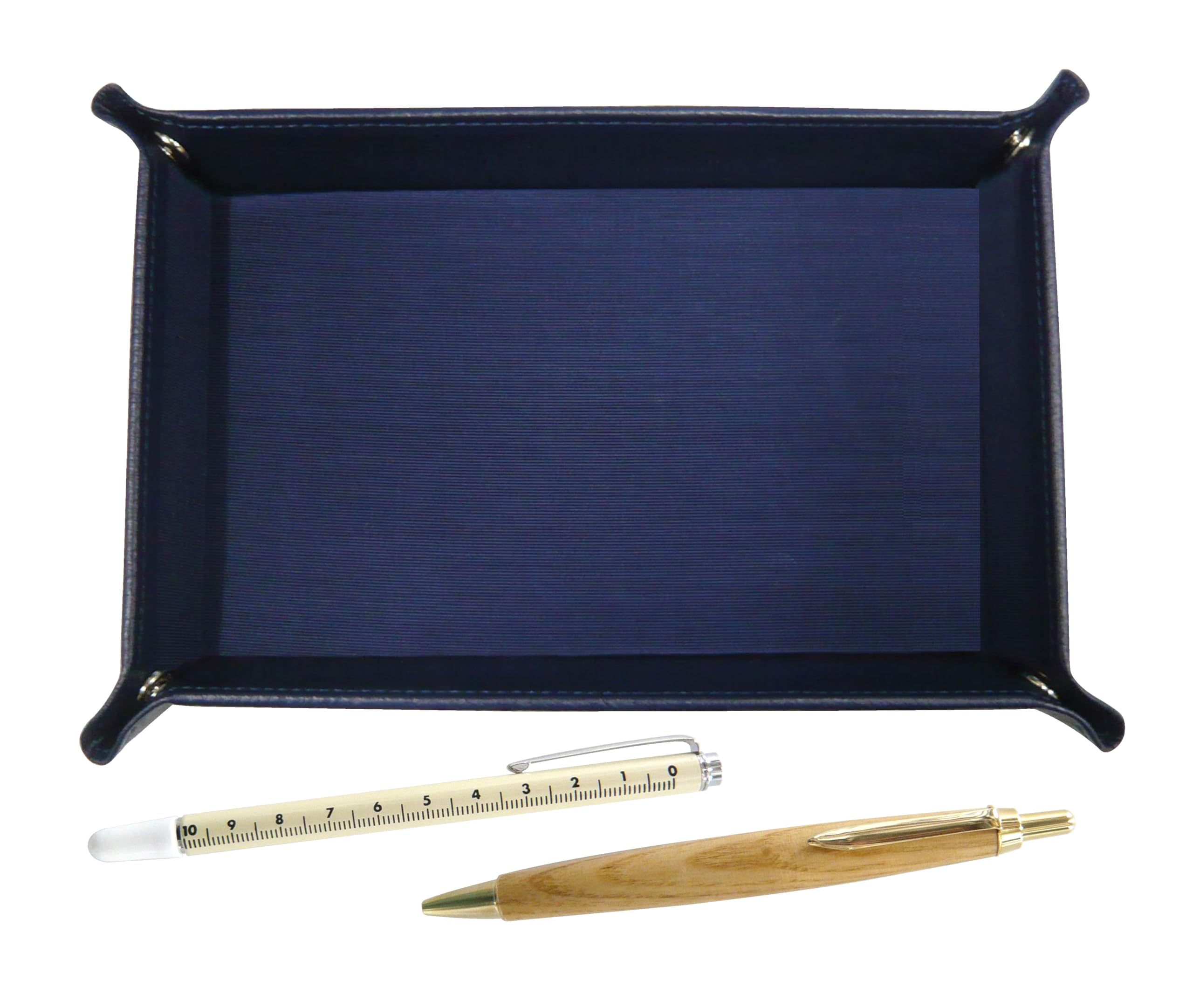 

grained cowhide pen tray in slide measuring stick and maple wood barrel retro ballpoint pen set Japanese-made blue, TRAL-708W-HS47S