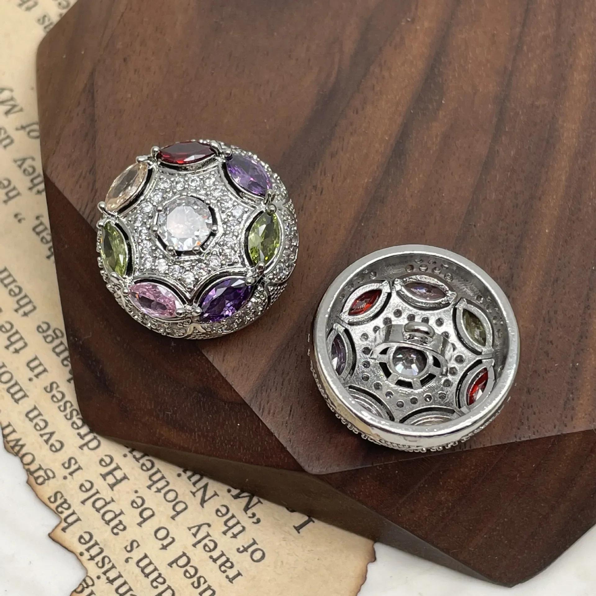 

5pcs luxurious colorful diamond circular micro inlaid zircon buttons for jewelry buttons, women s knitwear, sweater 30L 19.0 MM антична латунь кольору