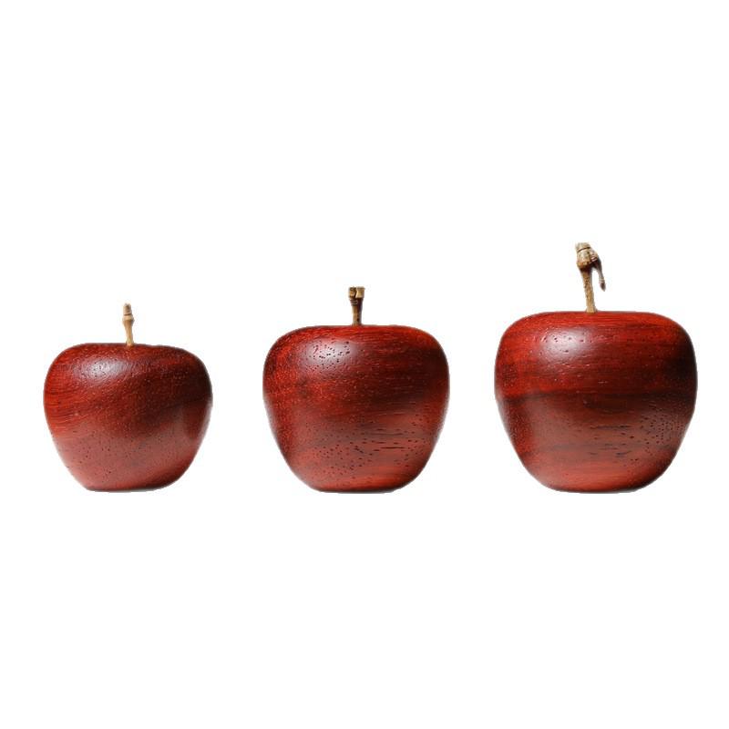 Red Rosewood Carved Apple Ornament for Home Decor, Sizes 4.0, 4.5, 5.0.