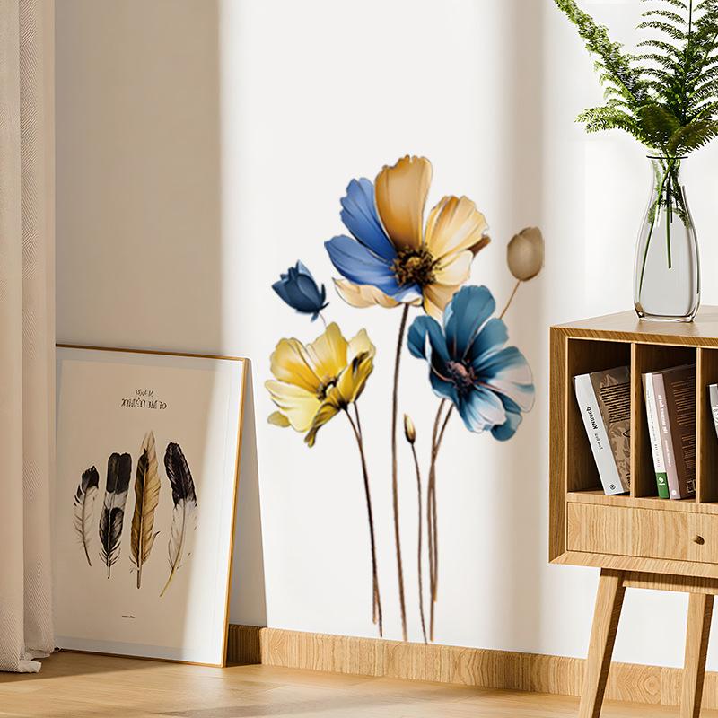 Golden Blue 3d Flower Wall Sticker Living Room Bedroom Background Sofa TV Wall Decoration Self-adhesive Vinyl Decals