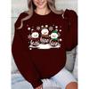 Christmas Snow Print Crew Neck Sweatshirt Women Loose Fit Casual Long Sleeve Top