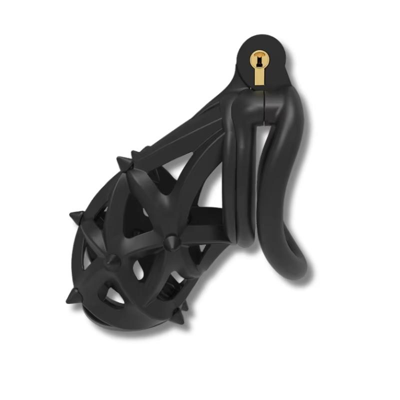 26 New Diamond Stud Male Chastity Cage 4 Free Rings Dual Soft Spikes CB Lock Penis Restraint for Men Adult Intimate Sex Toy 18+