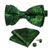 Módní zelené květinové motýlky pro muže Hedvábné předvázané nastavitelné manžetové knoflíčky Set Man Butterfly Kravata Uzel na svatební párty