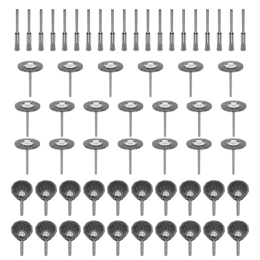 60PCS Stainless Steel Wire Brush Wheel Cup Brush Set Wire Drill Brush Set Cleaning Deburring Tool for Removal of Rust Paint