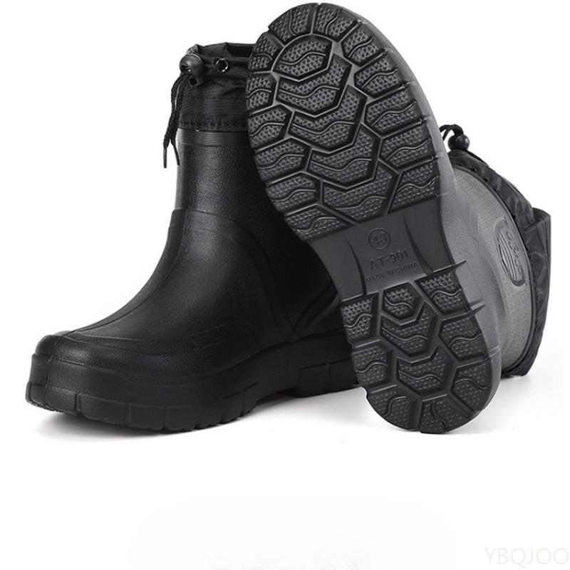Warm cotton men's low cut rain boots are lightweight simple comfortable non slip waterproof wear-resistant men's shoes