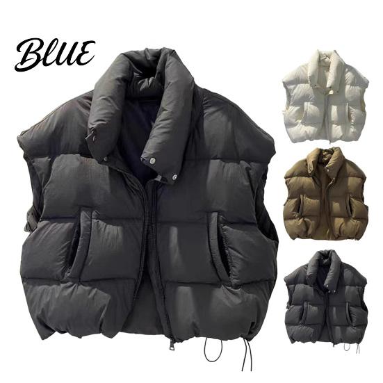 Simple Design Vest Waistcoat with Sleeveless Zipper Stand Collar Women Down Closure Winter Pockets Solid