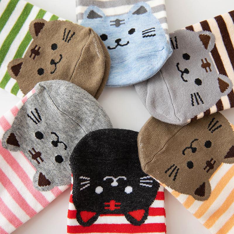 MUPLY New Casual Harajuku Socken Frauen Katze Drucke Cartoon Tiere Katze Muster Gestreift Baumwolle Socken Femme Boden Meias Socken Kawaii
