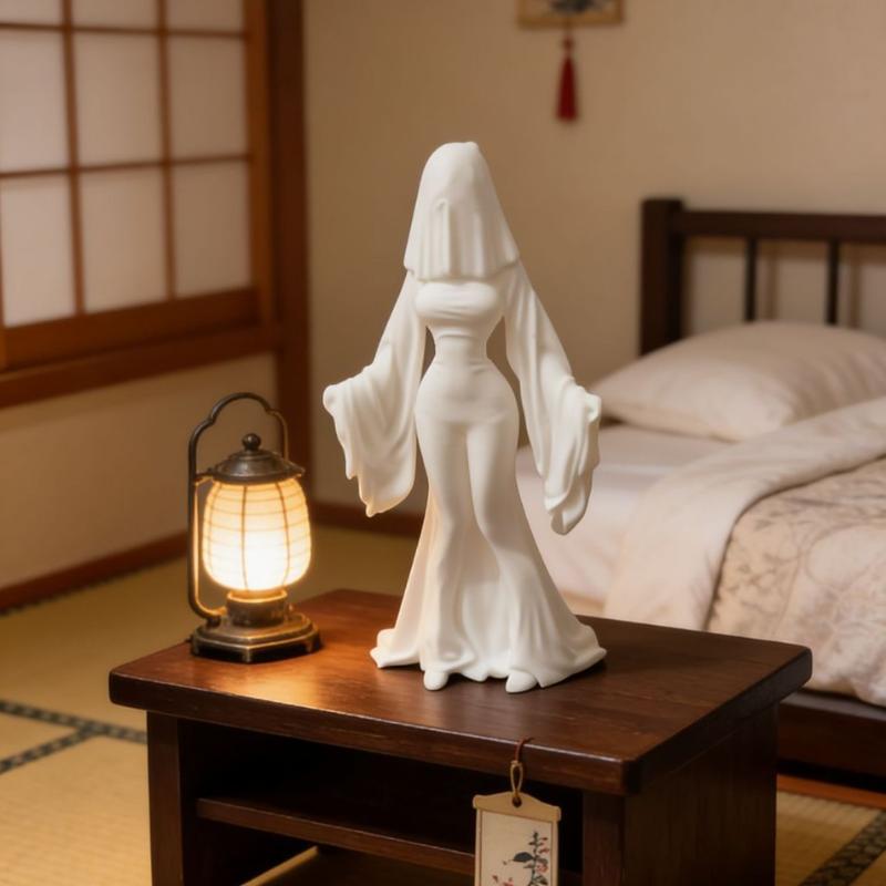 1Pcs 3D Printed White Dress Ghost Sculpture Model Ornament Funny Ghost Statue Halloween Indoor And Outdoor Decoration