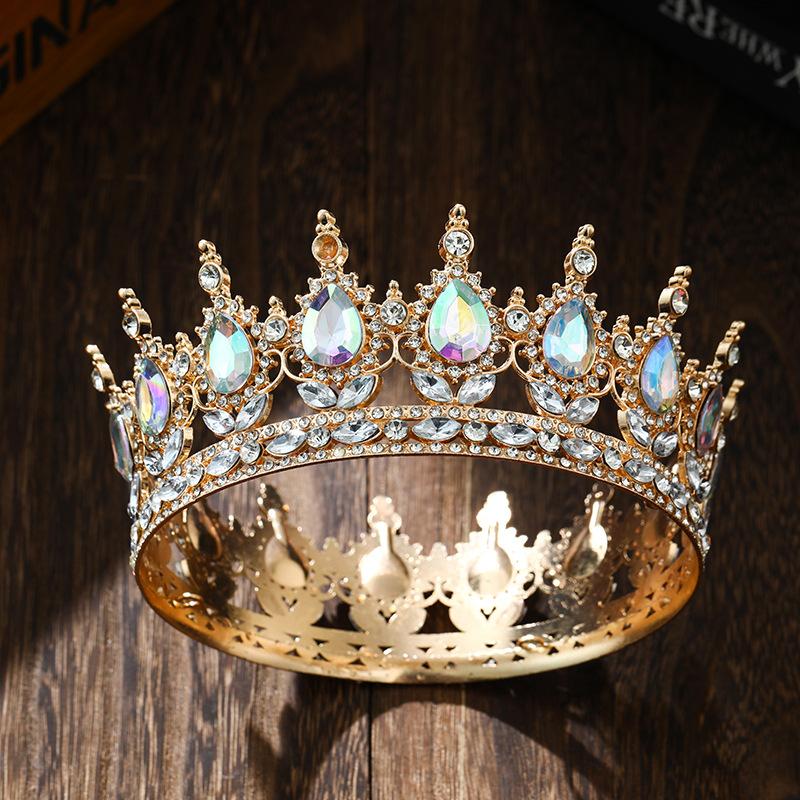 Velká koruna Nevěsta Svatba Pokrývka hlavy Barevná kulatá pokrývka hlavy Ozdoby na dort k narozeninám Královna Elegantní