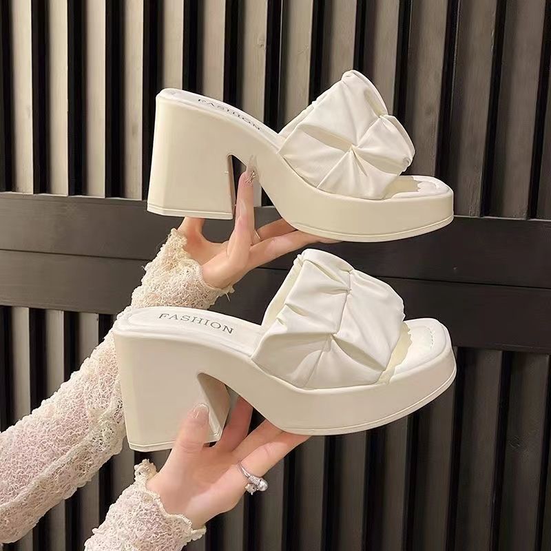 Waterproof Table High Heels 2025 Summer New Internet Celebrity Popular Shoes Women's Versatile One-word Drag Thick Heel Sandals