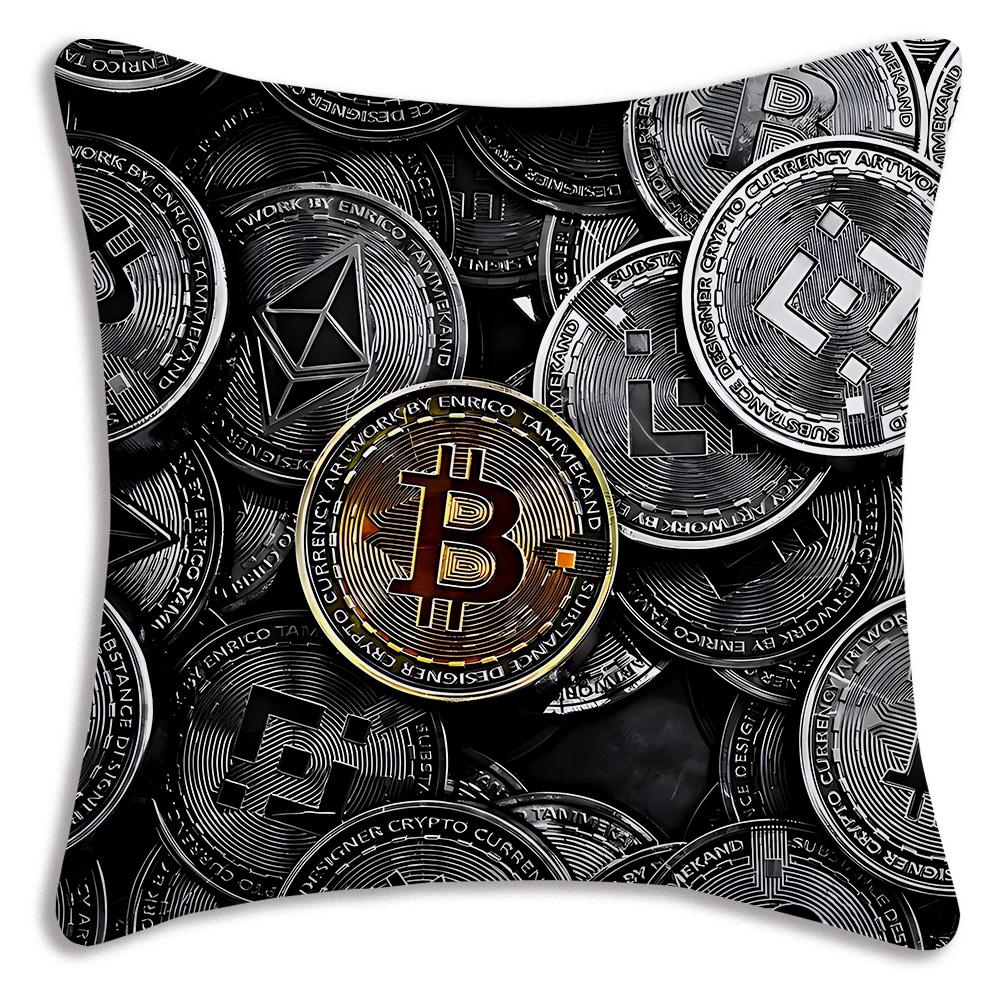 Cool Popular B-BitcoinS Pillow Covers Cartoon Sofa Decorative Home Double-sided Printing Short Plush Cute Cushion Cover