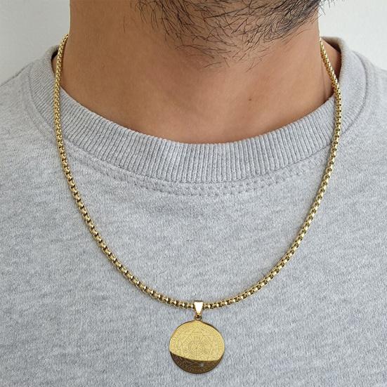 Men Necklace Seven Angel Amulets Chain Round Pendant Hollow Solomon Stainless Steel Electroplated Unisex