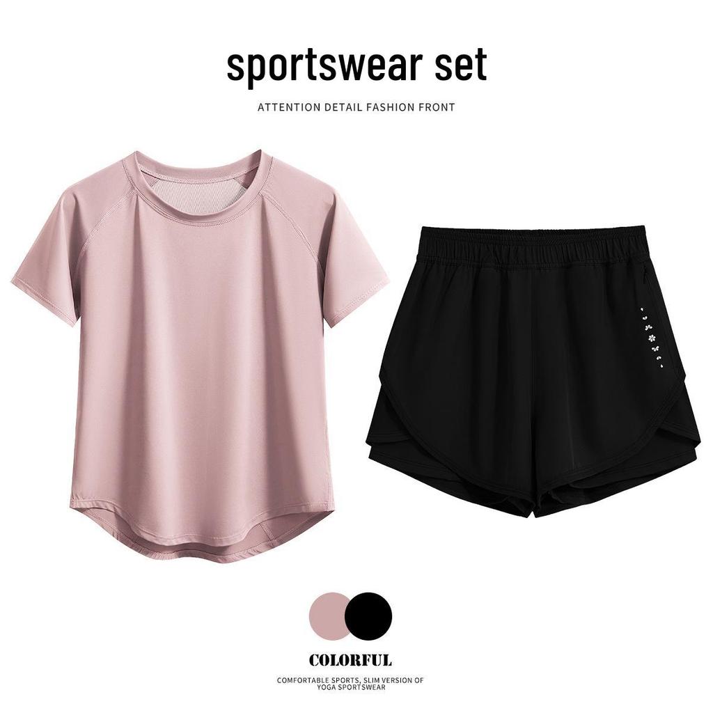 Women's Quick-Dry Yoga Set: Short Sleeve & Shorts - Slim-Fit, Elastic Activewear for Outdoor Sports