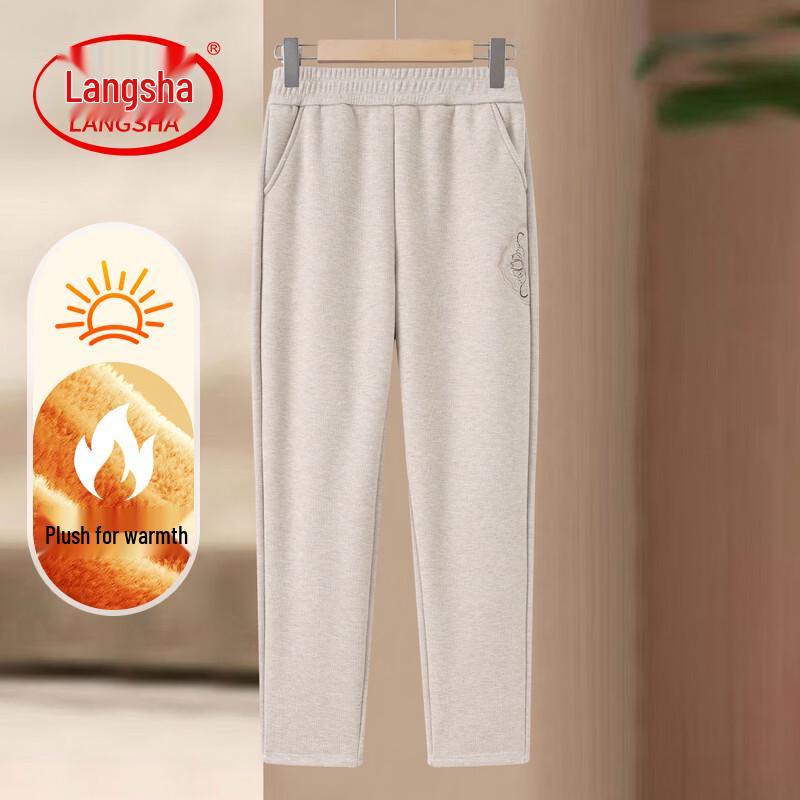 LangSha Mid-Aged & Elderly Plush-Lined High-Waist Straight-Leg Pants 2XL