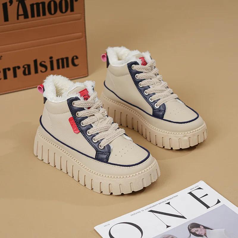 Fashion Platform Snow Boots Women New in Casual Sports Skateboard Shoes Winter 2025 Fashion Plus Fur Warm Ankle Boot Footwear Sneaker