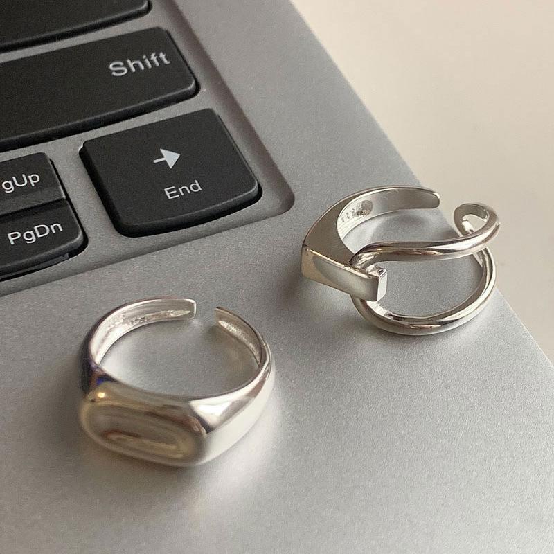 Silver Color Korean Trendy Asymmetry Adjustable Rings For Women Simple Geometric Personality Jewelry Gifts