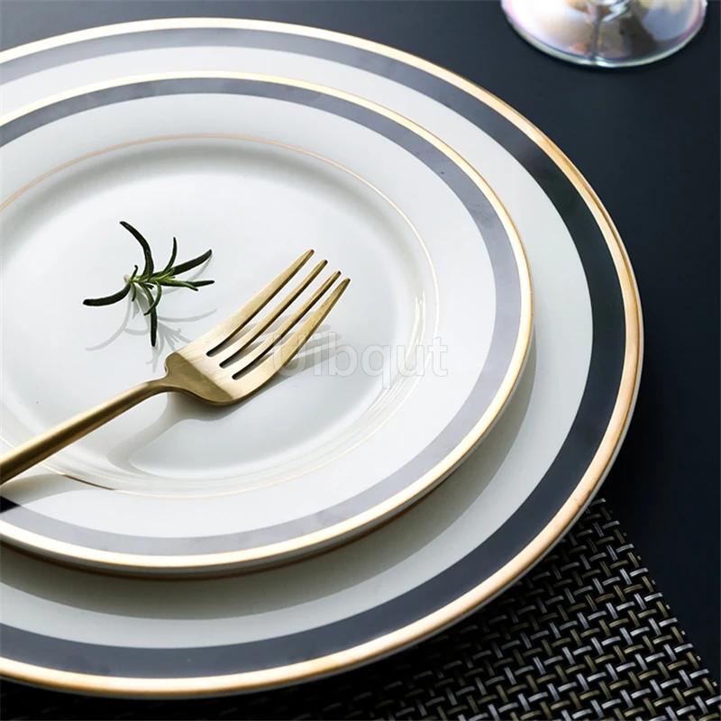 Western style steak plate Salad plate Table setting Dishes European style light luxury black shining Phnom Penh ceramic plate