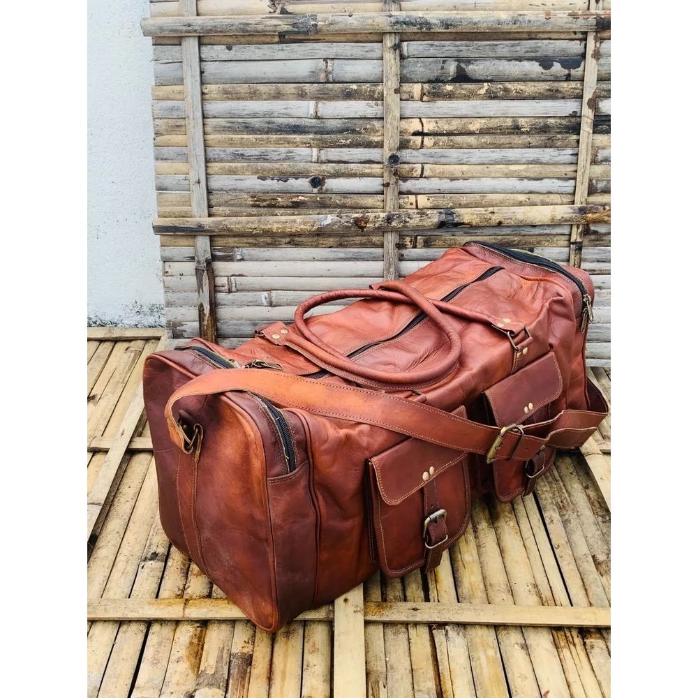 Leather Large Duffle Travel Bag Handmade Real Goat Leather With 2 Journal's Gift