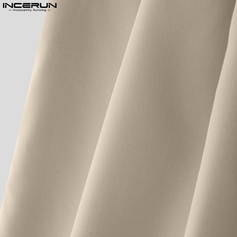 INCERUN Men Zip-up High Waist Casual Long Wide Legs Pants Trousers