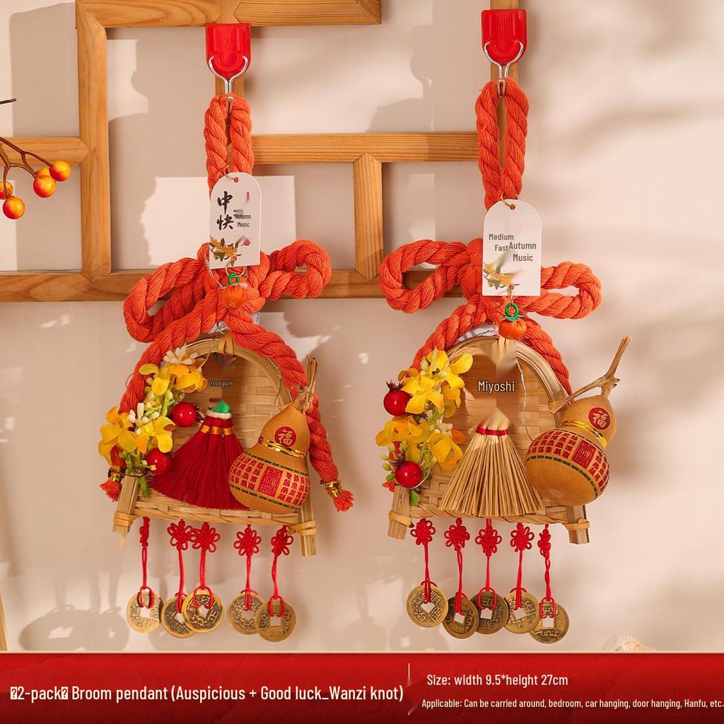 2025 Mid-Autumn Festival Broom Pendant with Wanzi Knot & Gourd Decor for Front Door