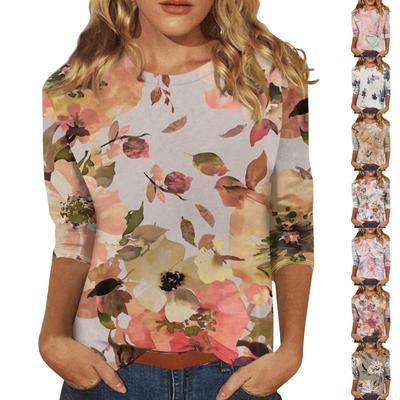 3/4 Sleeve Shirts For Women Cute Tops Graphic Tees  Blouses Casual Plus Size Basic Tops Pullover