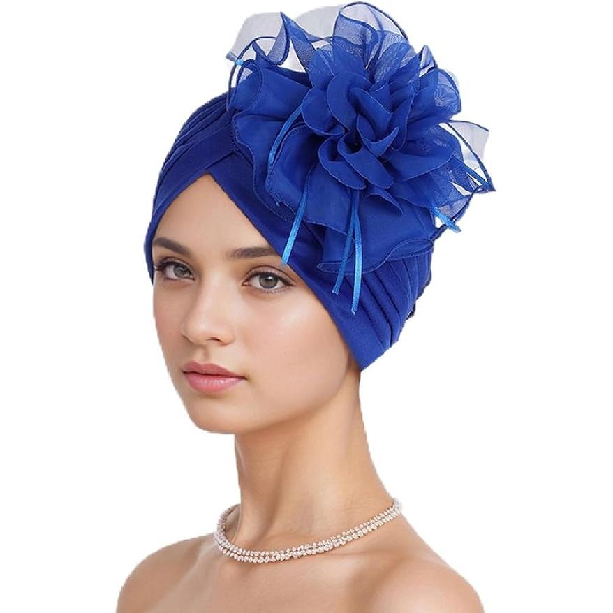 Headwrap Hair Turbans African Turban Flower Pearl Crystal Twisted Head Turban for Women Fashion