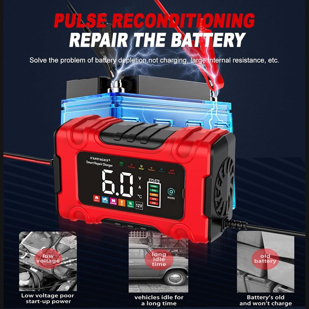 Lead Acid Battery Charger Smart Battery Trickle Charger 12V 6A TKL 2A Automotive Battery Maintainer Desulfator Temp Compensation for Car Truck