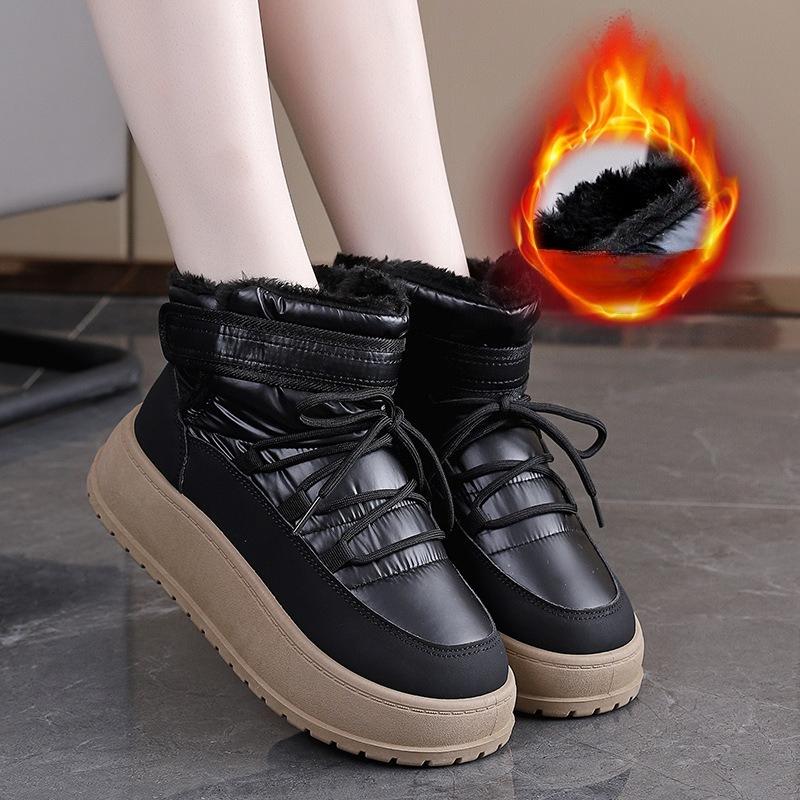 Women's Fashion Thick Bottom Heightening Lightweight Winter Warm Fur One Snow Boots Velvet Lined Non-slip Casual Sports Martin Cotton Boots