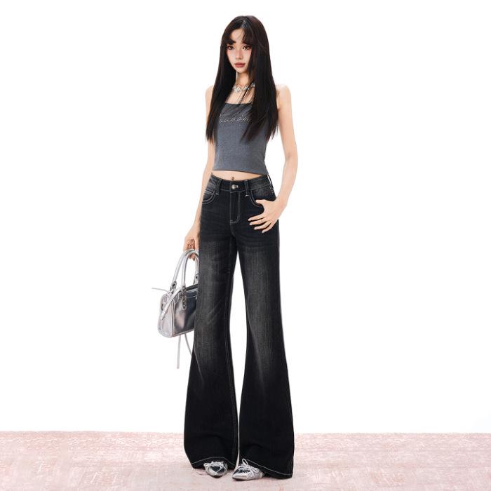 

2026 Spring/Summer Micro-Flare Washed Distressed Skinny Jeans – Not for Pear-Shaped Figures XS