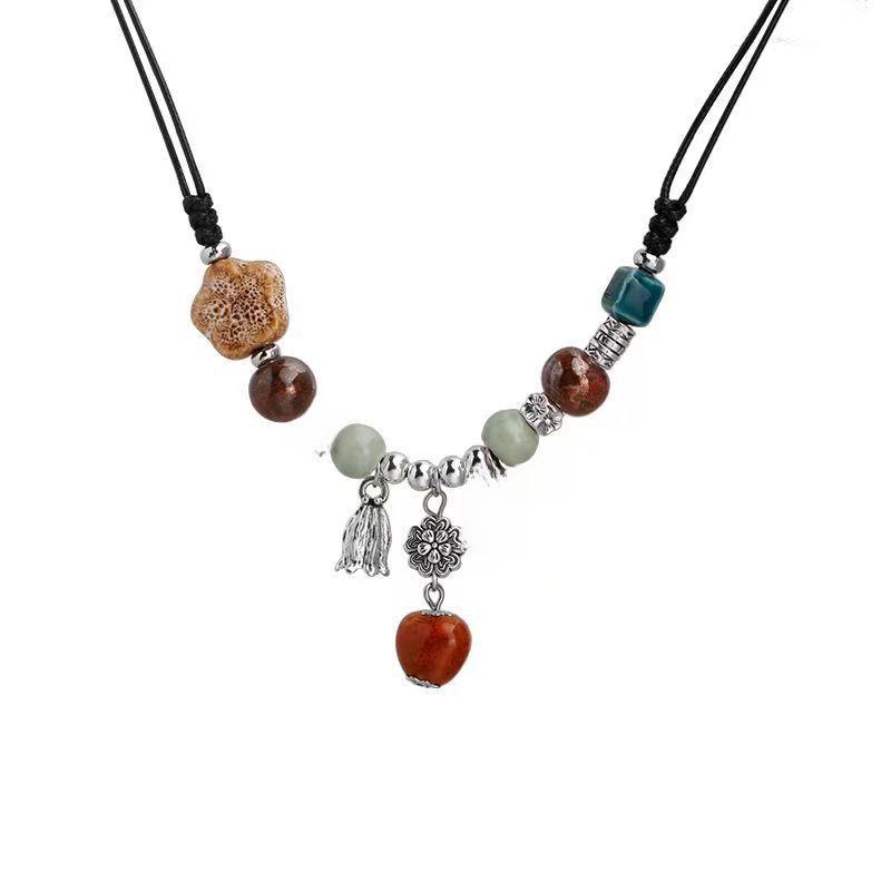 Zen-Inspired Retro Ceramic Necklace for Women - Handwoven Niche Clavicle Chain