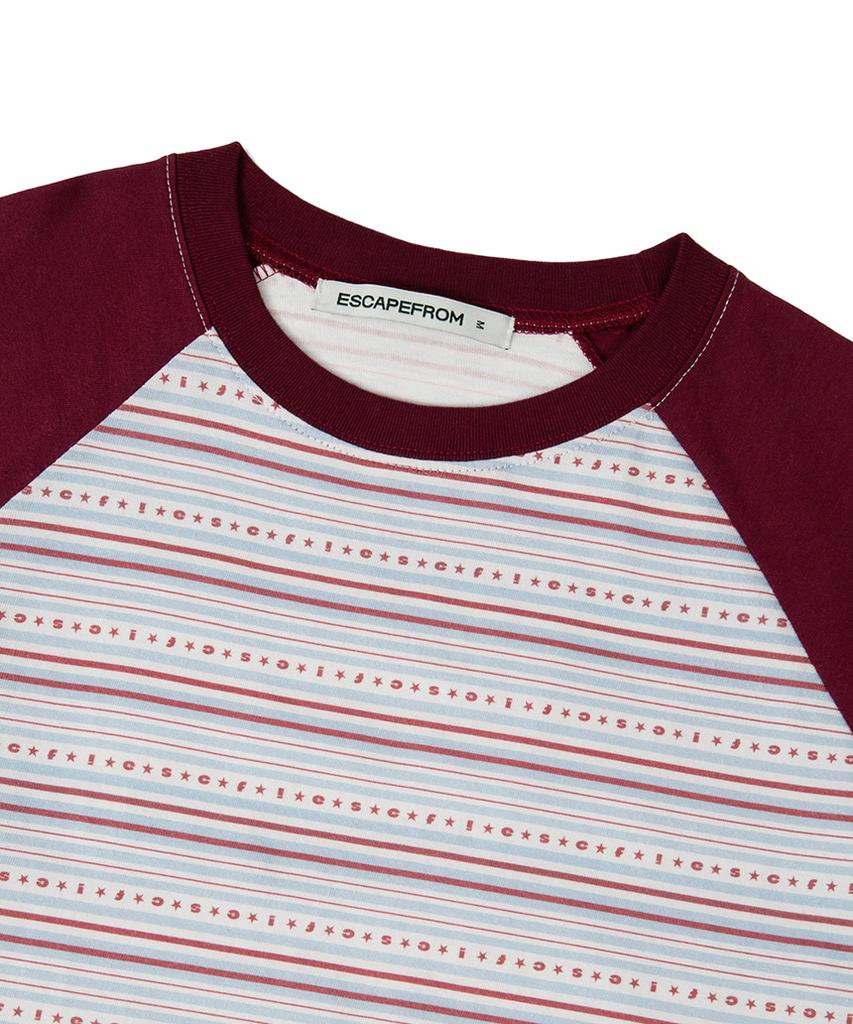 ESCAPEFROM Burgundy Star Logo Stripe Full Print Long Sleeve
