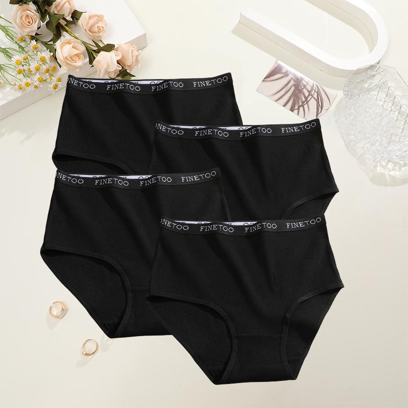 4Pcs/Set Cotton Women Panties Lady Plus Size Underwear High Waist Briefs Breathable Solid Color Female Lingerie Shorts FINETOO