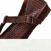 Johnature Retro Genuine Leather Soft Soled Hollow-out Sandals Round Toe Belt Buckle Flat Women's Shoes