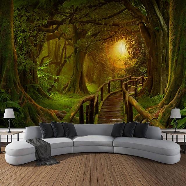 Tapestry wall art with a landscape of a magical forest 75x100