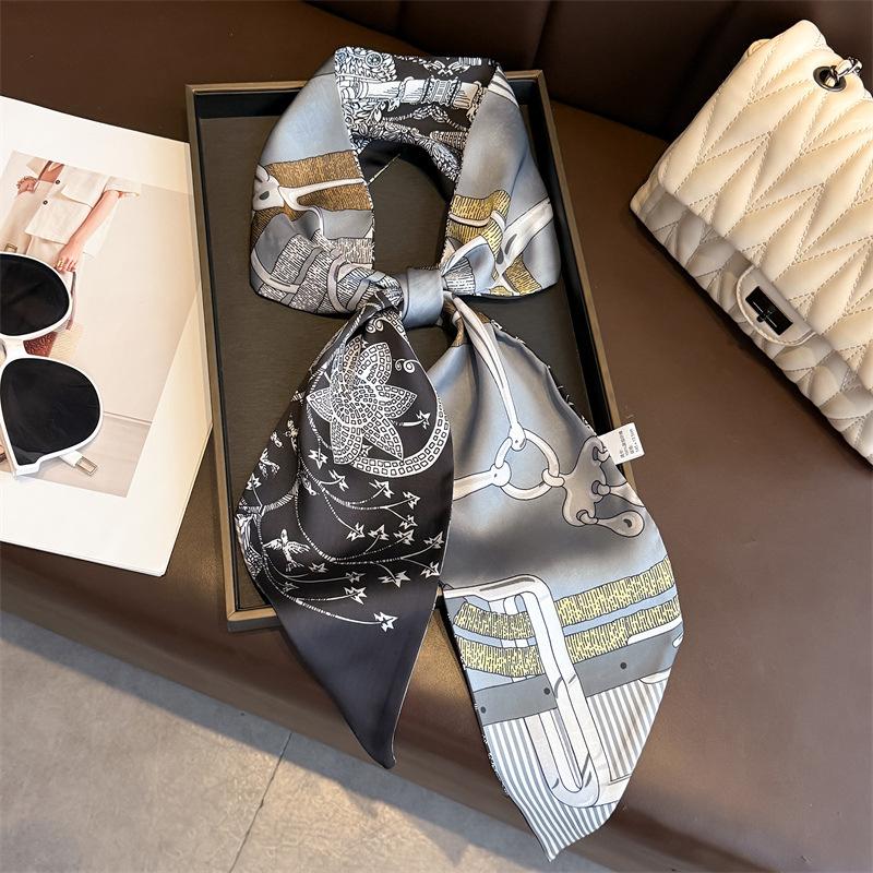 New Long Neckerchief Skinny Hair Bands Women Silk Scarfs Fashion Headbands Bag Scarves Print Hairband Neck Scarf For Ladies