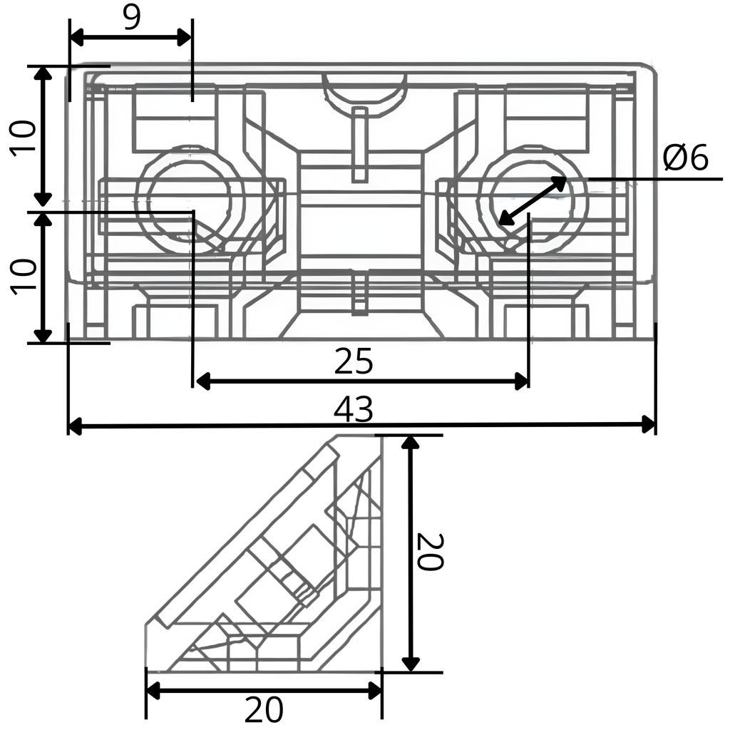 Furniture Angle Bracket 43x20x20 Komandorek Bracket with Flap WHITE (02) 100pcs