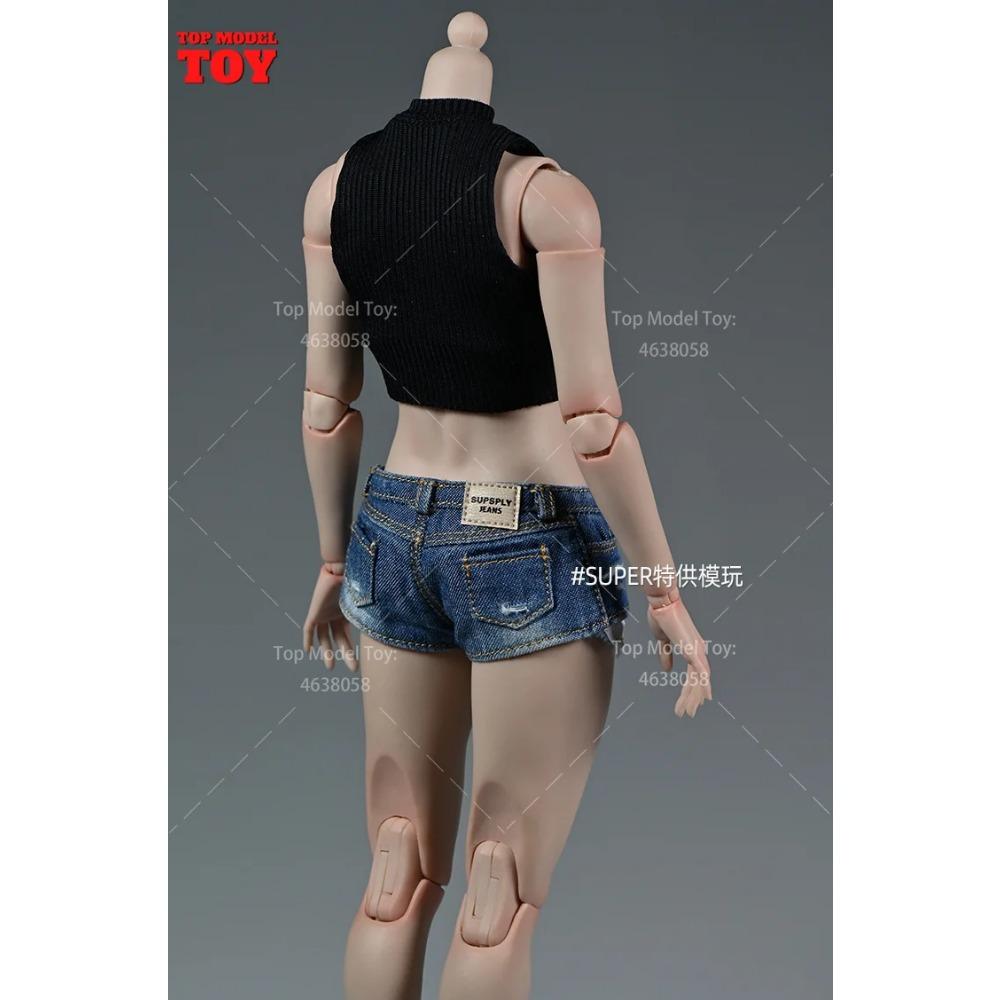 1/6 Roztrhané tričko Džínové šortky Kalhoty Vesta Kryt nohou Oblečení Modelová postava 12'' TBL JO Worldbox Akční figurka ženského vojáka Tělo
