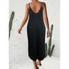 Women's Solid Color Low-cut V-neck Loose Laxy Style Sling Dress, Slimming Spring Summer Casual Dress for Foreign Trade