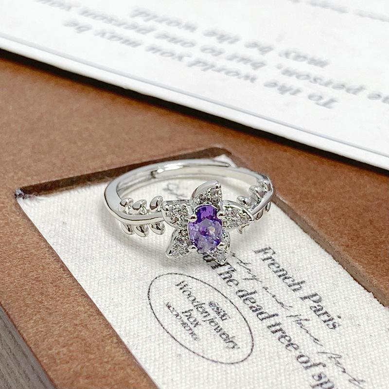Medieval Court Style Retro Enamel Dripping Oil Ring Female Flower Butterfly Niche Light Luxury High-End Ring