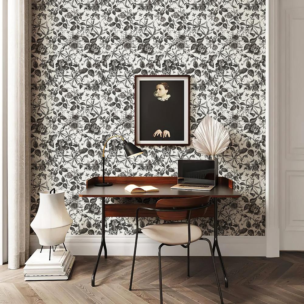Retro Dark Floral French Style Wallpaper Peel And Stick PVC Black Flower Wall Decor Waterproof Vintage Furniture Cabinet Sticker
