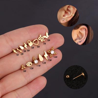 Stainless Steel Charming Screw Back 2022 New Piercing Jewelry Small Cartilage Trend Stud Earring 1PC 20G  Accessories