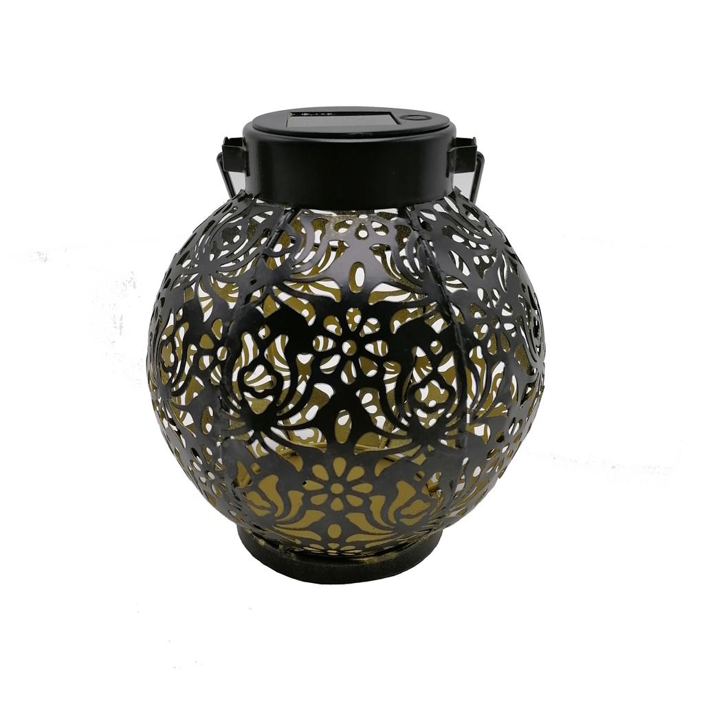 Wrought Iron Hollow Solar Lamp Outdoor Garden Courtyard Layout Lamp Peony Flower Projection Lamp Portable Hanging Lantern Landscape Decorative Lamp