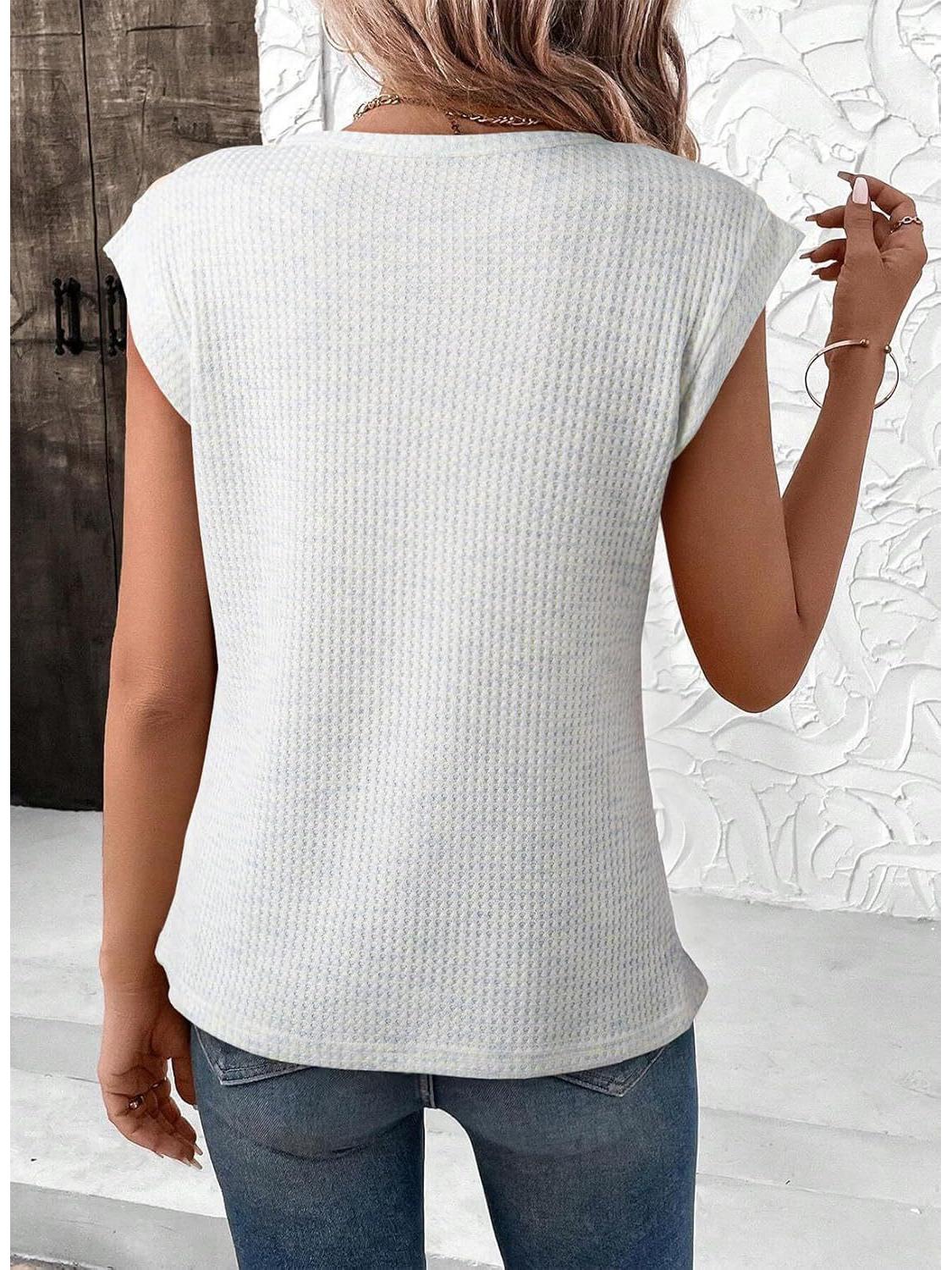 

Women s Loose Waffle Knit Round Neck Short Sleeve Top XXL білий